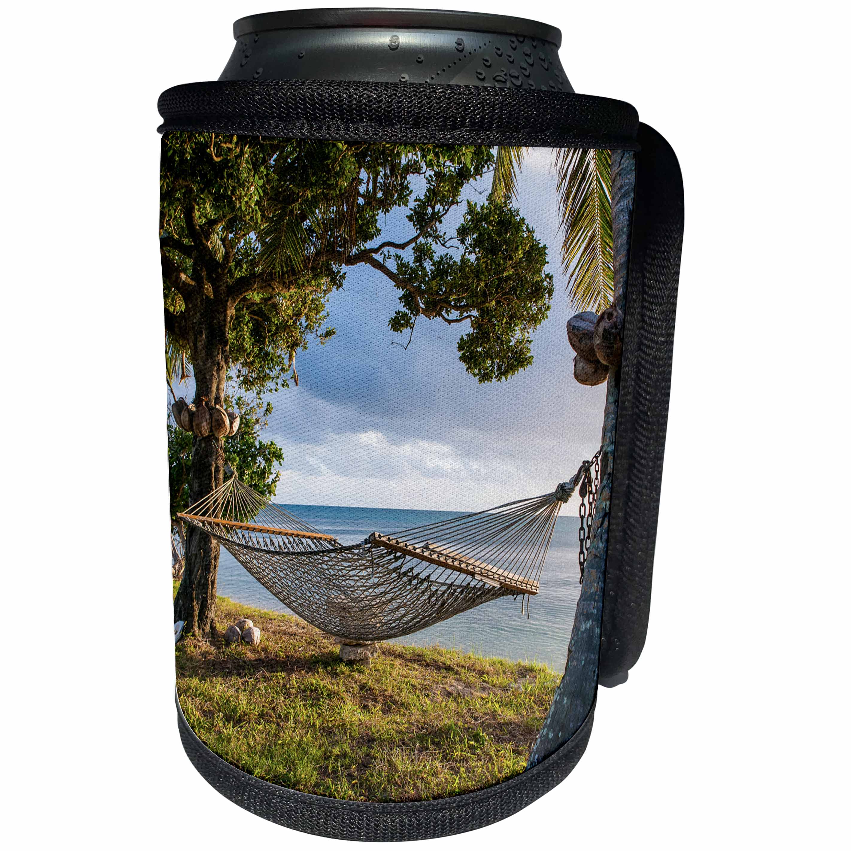 3dRose Danita Delimont - Tonga - Hammock on a beach in Haapai Islands, Tonga, South Pacific - Can Cooler Bottle Wrap (cc_250347)