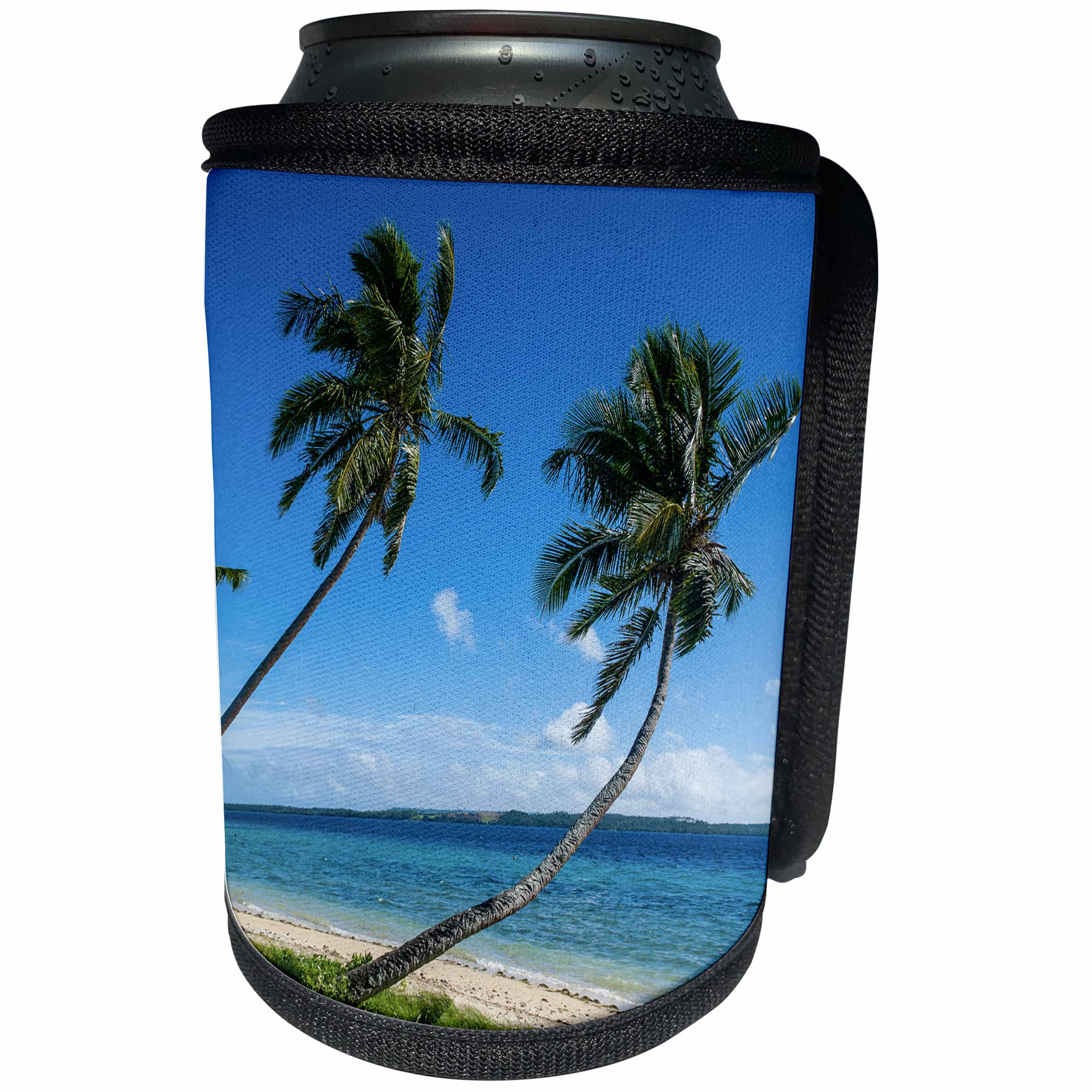 3dRose Danita Delimont - Tonga - Palm fringed white sand beach on an islet of Vavau, Tonga - Can Cooler Bottle Wrap (cc_250351)
