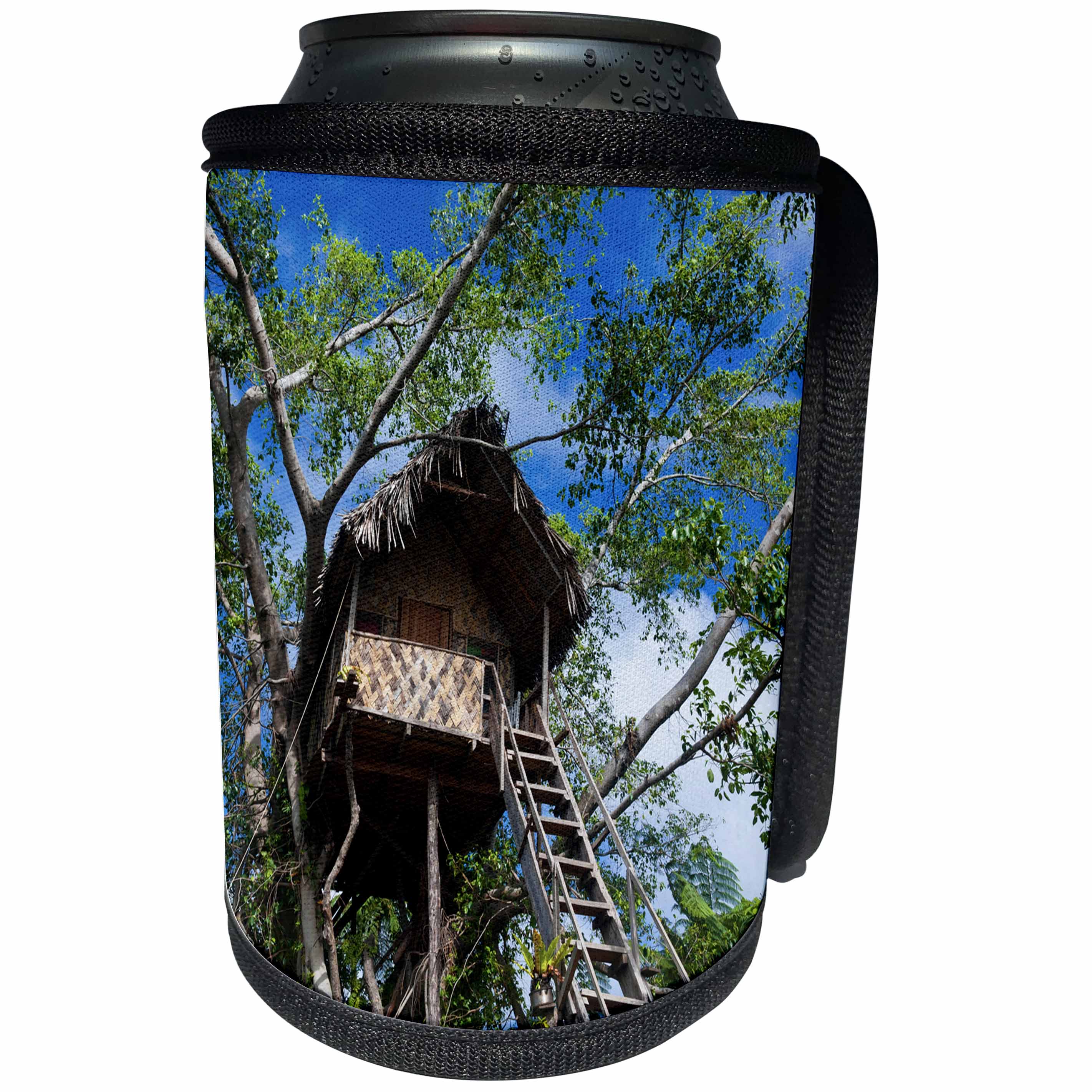 3dRose Danita Delimont - Vanuatu - Tree house in Banyan tree, Island of Tanna, Vanuatu, South Pacific - Can Cooler Bottle Wrap (cc_250361)