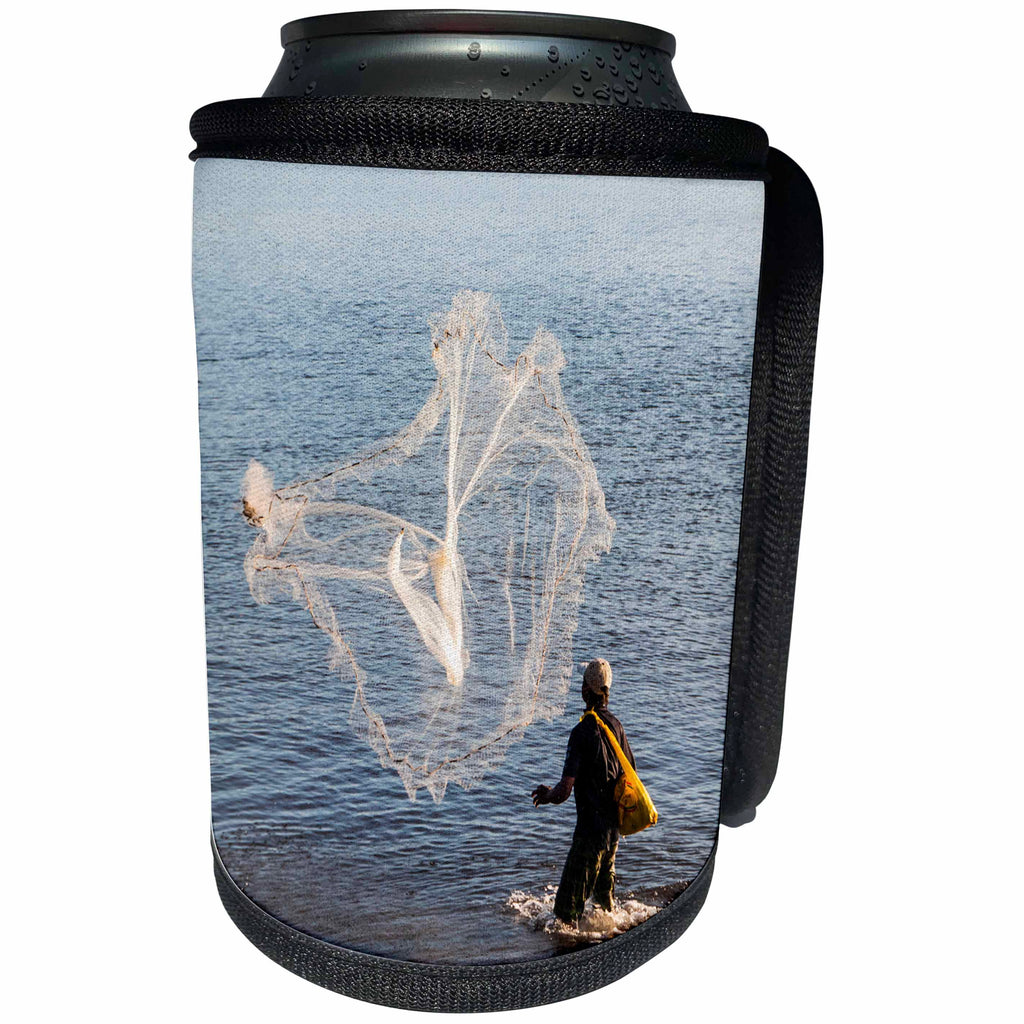 3dRose Danita Delimont - Samoa - Man net fishing in the harbor of Apia, Upolu, Samoa, South Pacific - Can Cooler Bottle Wrap (cc_250383)