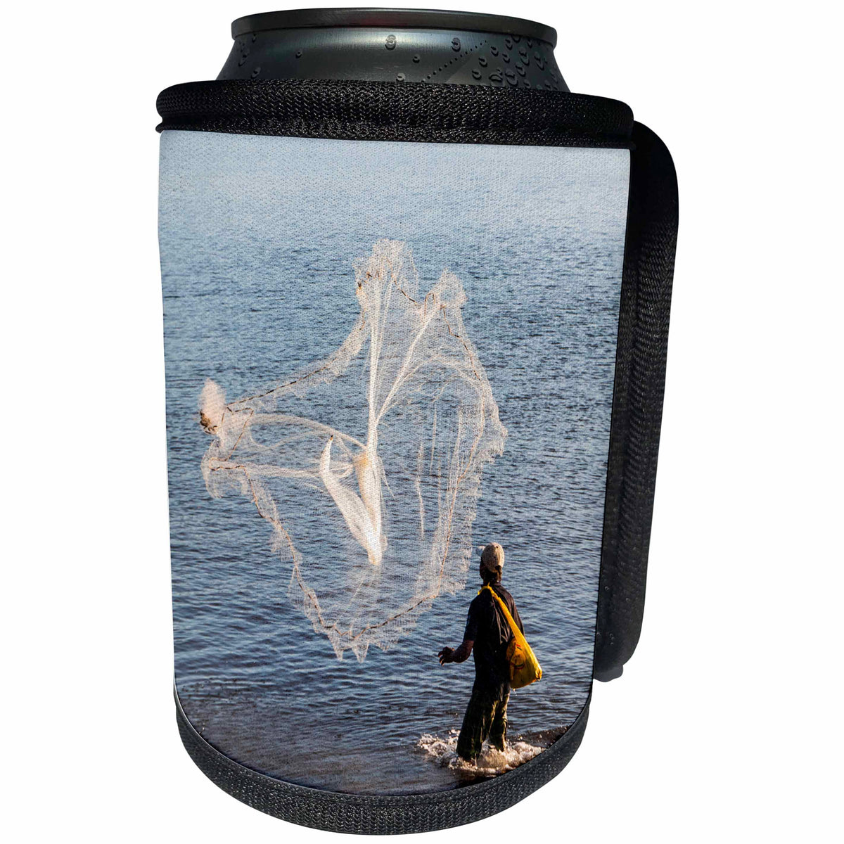 3dRose Danita Delimont - Samoa - Man net fishing in the harbor of Apia, Upolu, Samoa, South Pacific - Can Cooler Bottle Wrap (cc_250383)
