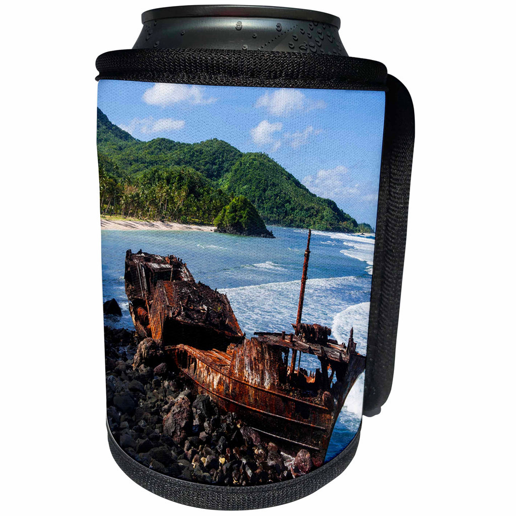3dRose Danita Delimont - American Samoa - Shipwreck on the east coast of Tutuila Island, American Samoa - Can Cooler Bottle Wrap (cc_250394)