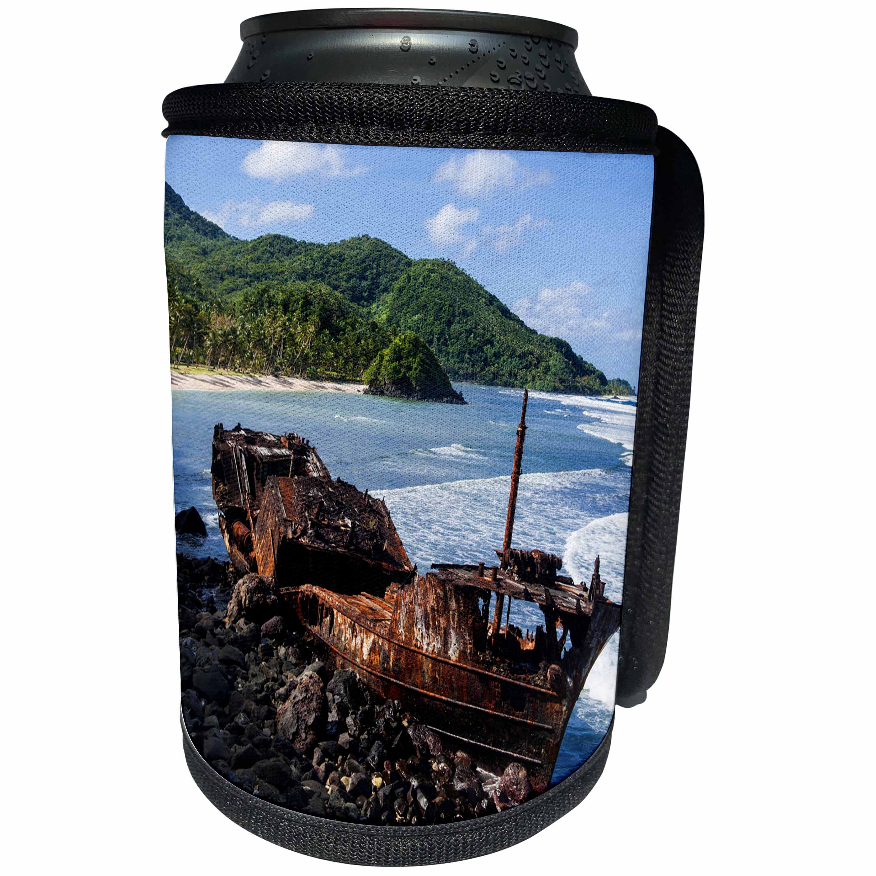 3dRose Danita Delimont - American Samoa - Shipwreck on the east coast of Tutuila Island, American Samoa - Can Cooler Bottle Wrap (cc_250394)