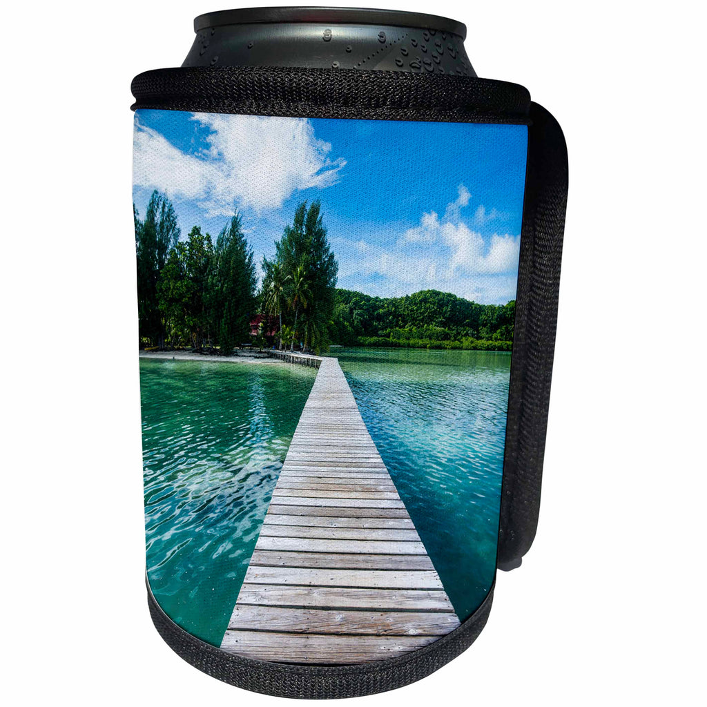 3dRose Danita Delimont - Palau - Boat pier on Carp Island, of the Rock Islands, Palau - Can Cooler Bottle Wrap (cc_250407)