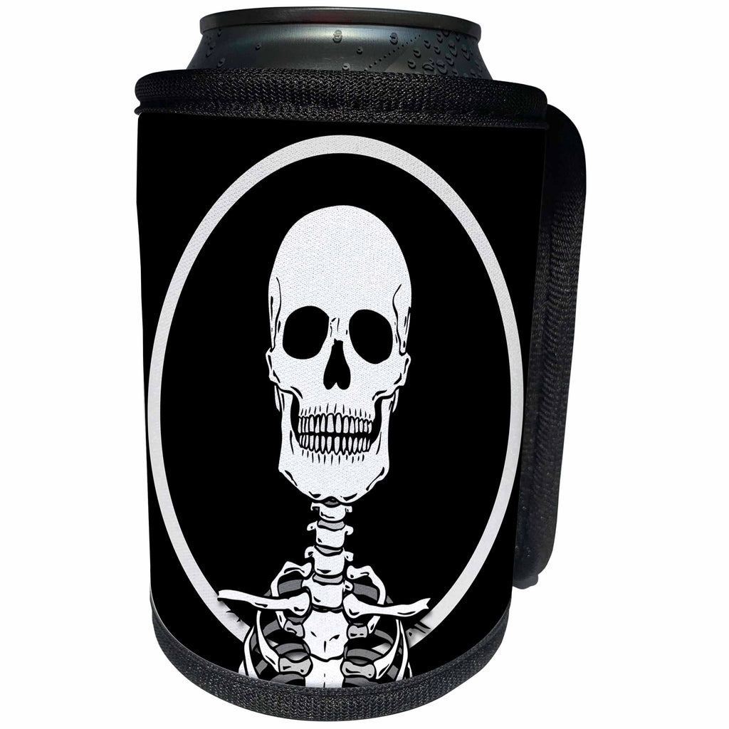 3dRose Mark Grace ZOMBIE SURVIVORS Skeletons - SKELETONS skull 1 on black - Can Cooler Bottle Wrap (cc_25041)
