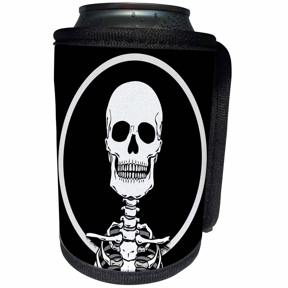 3dRose Mark Grace ZOMBIE SURVIVORS Skeletons - SKELETONS skull 1 on black - Can Cooler Bottle Wrap (cc_25041)