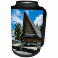 3dRose Danita Delimont - Micronesia - Traditional house with stone money in front, Island of Yap, Micronesia - Can Cooler Bottle Wrap (cc_250433)