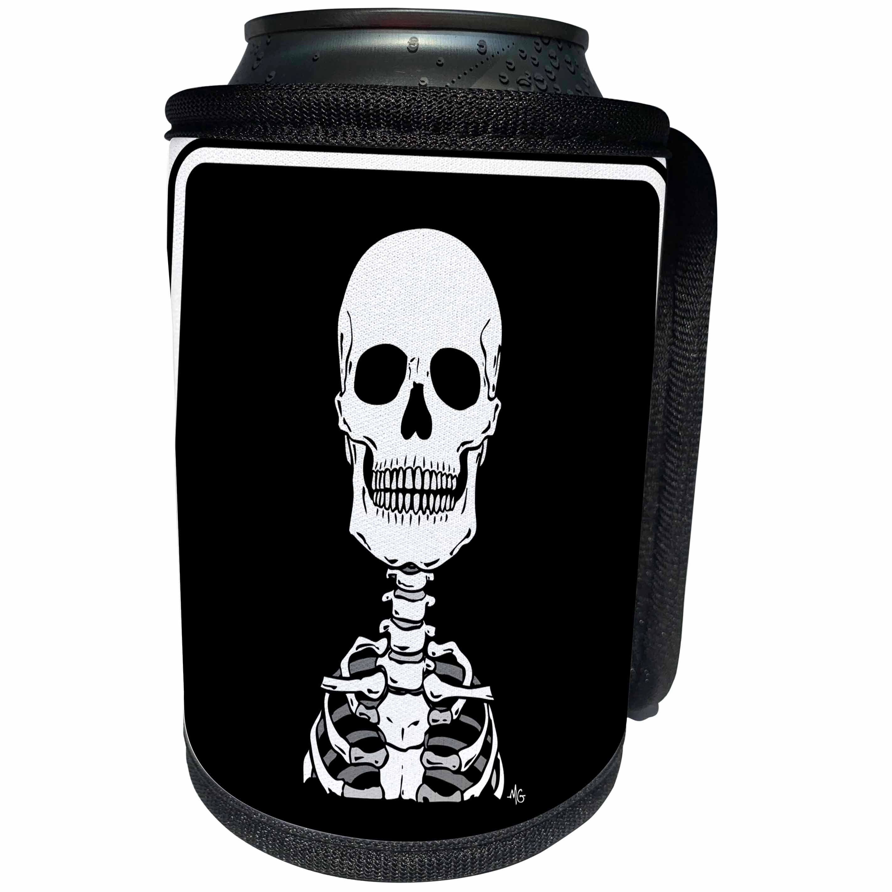 3dRose Mark Grace ZOMBIE SURVIVORS Skeletons - SKELETONS skull 2 black sign 1 - Can Cooler Bottle Wrap (cc_25044)