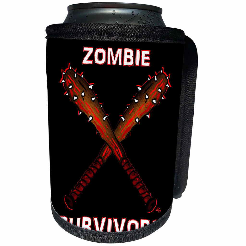 3dRose Mark Grace ZOMBIE SURVIVORS Zombie Clubs - ZOMBIE CLUBS survivors clubs 1 on black - Can Cooler Bottle Wrap (cc_25050)