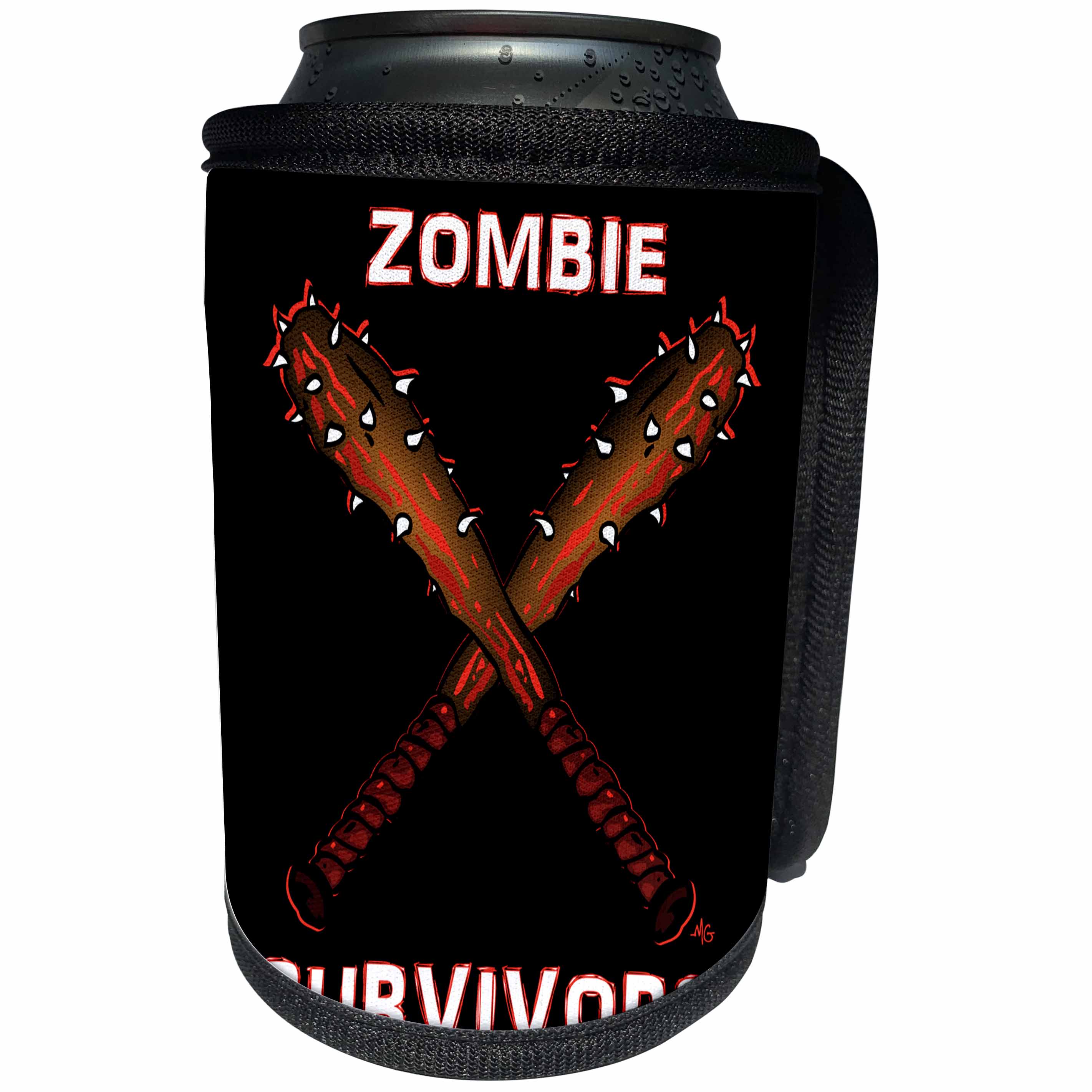 3dRose Mark Grace ZOMBIE SURVIVORS Zombie Clubs - ZOMBIE CLUBS survivors clubs 1 on black - Can Cooler Bottle Wrap (cc_25050)