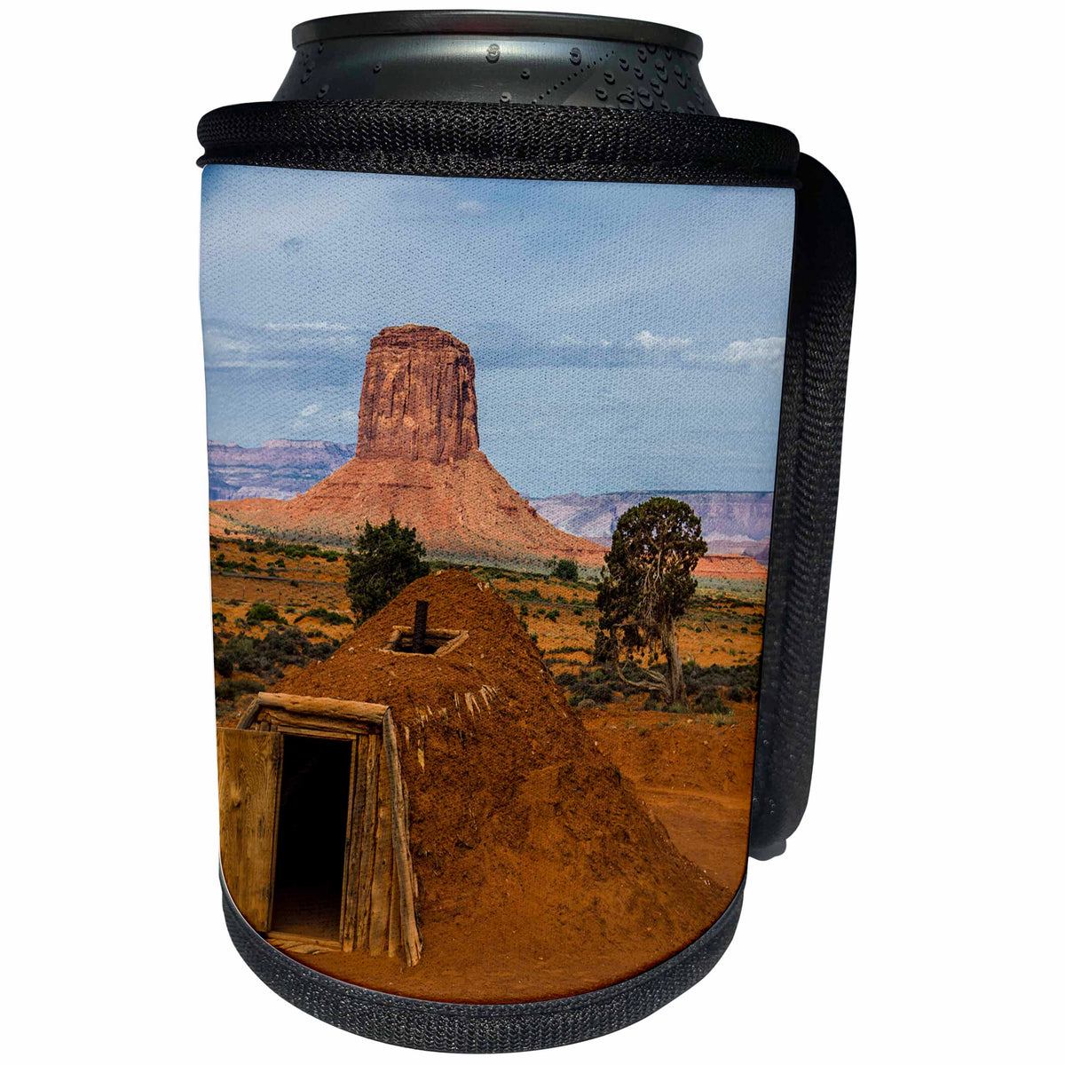 3dRose Danita Delimont - Monument Valley - Arizona, Utah, Navajo Reservation, Monument Valley, traditional hogan - Can Cooler Bottle Wrap (cc_250505)