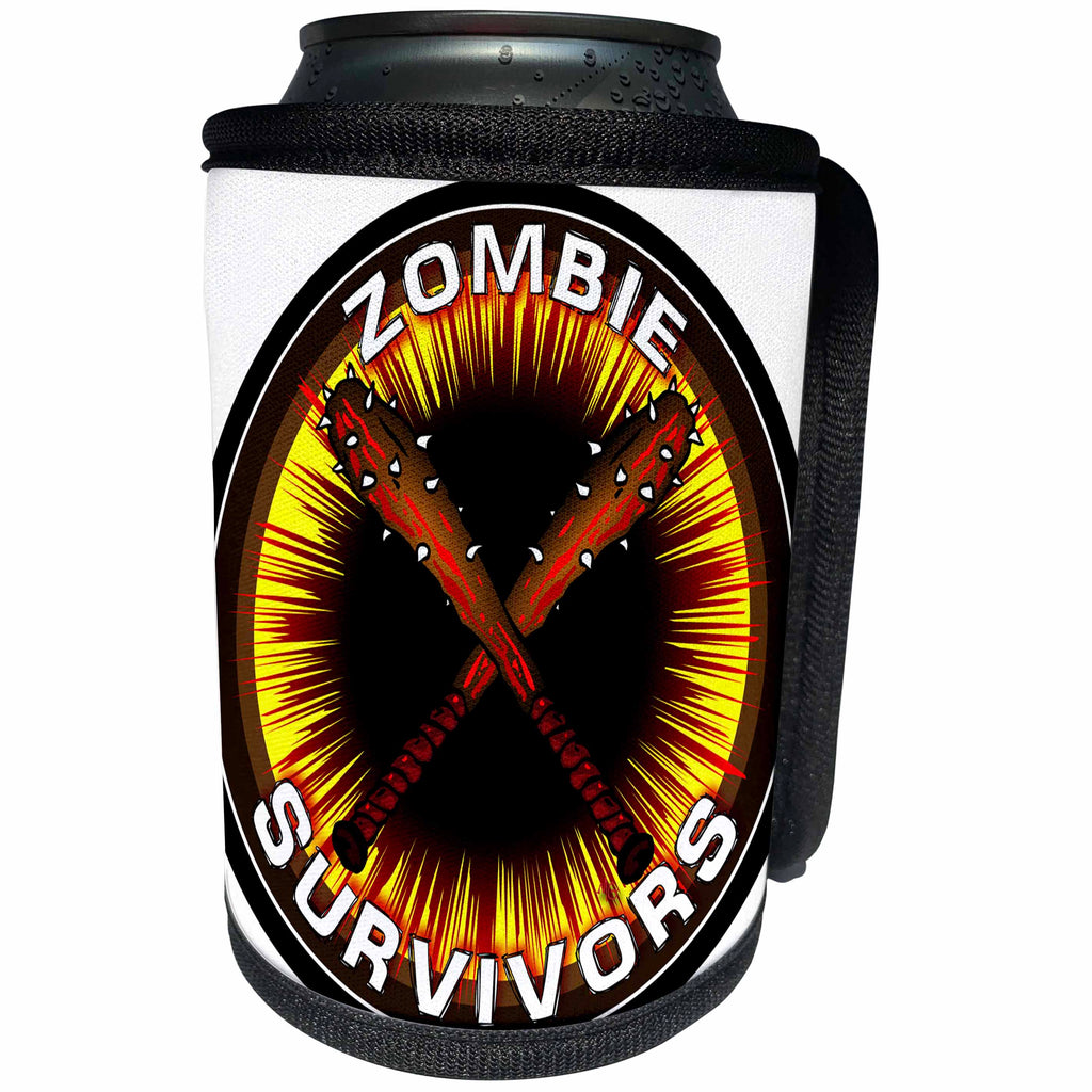 3dRose Mark Grace ZOMBIE SURVIVORS Zombie Clubs - ZOMBIE CLUBS survivors clubs 2 on black - Can Cooler Bottle Wrap (cc_25053)