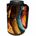 3dRose Danita Delimont - Scottsdale - Arizona, Old Scottsdale, Line up of new cowboy boots - Can Cooler Bottle Wrap (cc_250540)