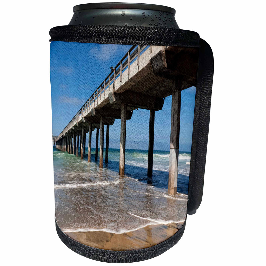 3dRose Danita Delimont - La Jolla - California, La Jolla. Surfer goes out next to Scripps Pier - Can Cooler Bottle Wrap (cc_250550)