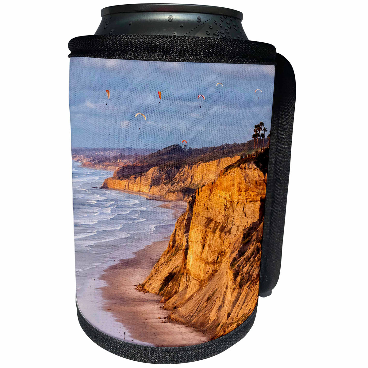 3dRose Danita Delimont - La Jolla - California, La Jolla. Paragliders float over Blacks Beach. - Can Cooler Bottle Wrap (cc_250551)