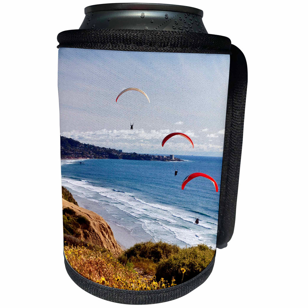 3dRose Danita Delimont - La Jolla - California, La Jolla. Paragliders float toward La Jolla Shores - Can Cooler Bottle Wrap (cc_250552)