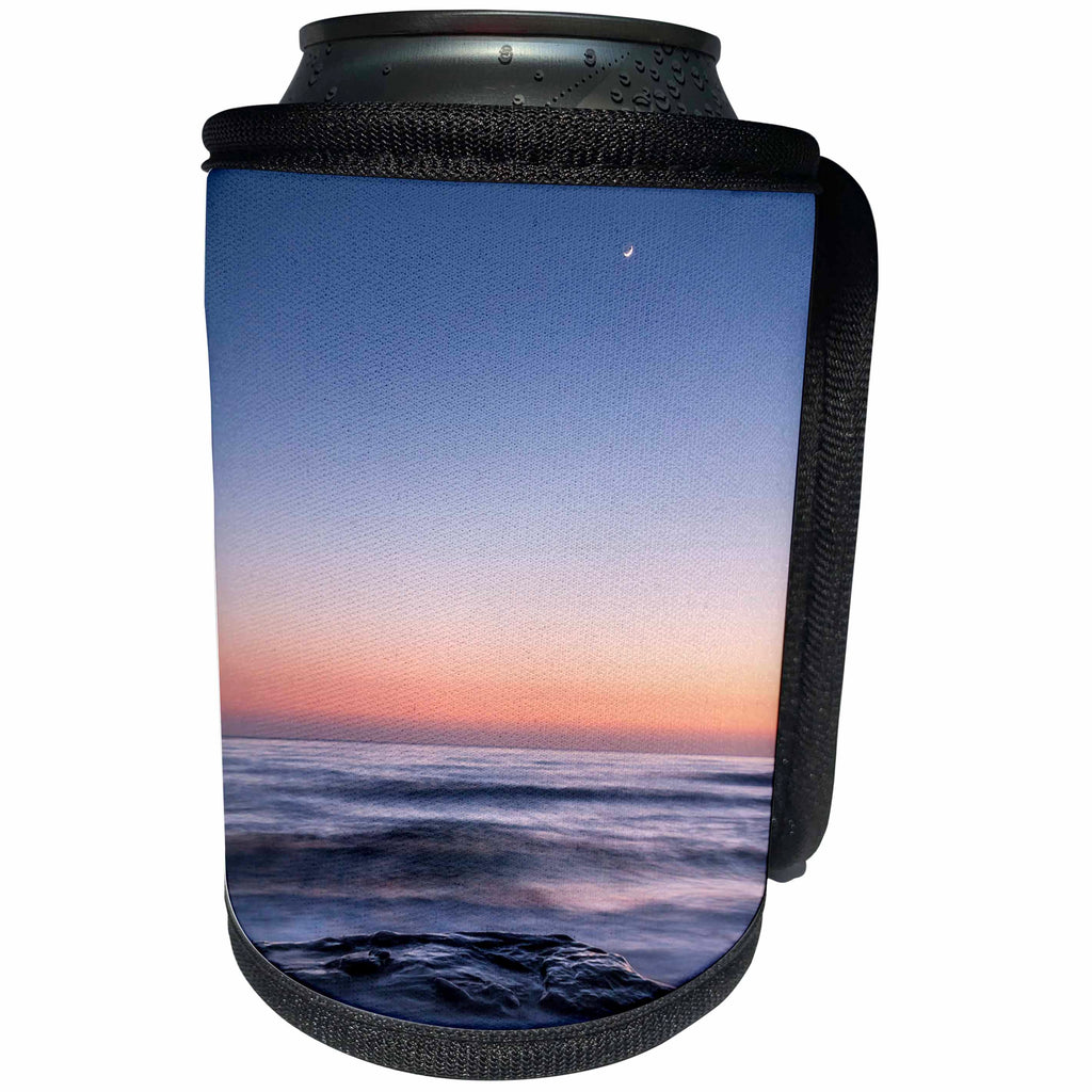 3dRose Danita Delimont - La Jolla - California, La Jolla. Crescent moon at twilight over Windansea Beach - Can Cooler Bottle Wrap (cc_250561)