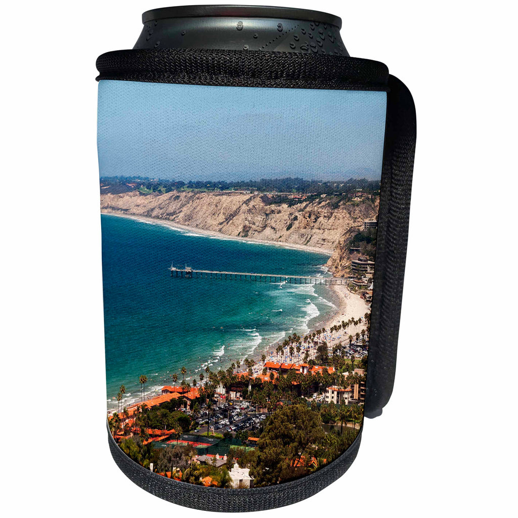 3dRose Danita Delimont - La Jolla - California, La Jolla. View of La Jolla Shores and Scripps Pier - Can Cooler Bottle Wrap (cc_250564)