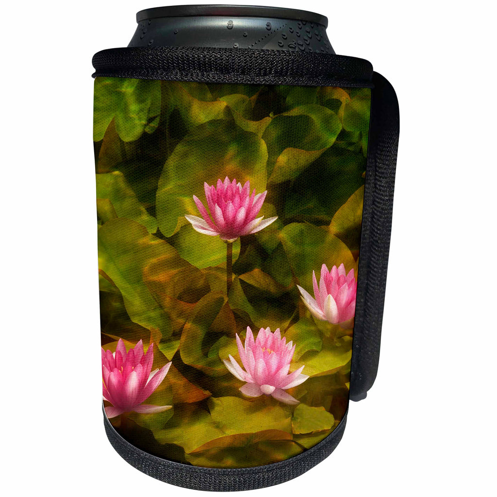 3dRose Danita Delimont - San Diego - California, San Diego. Water lilies with water texture added - Can Cooler Bottle Wrap (cc_250571)
