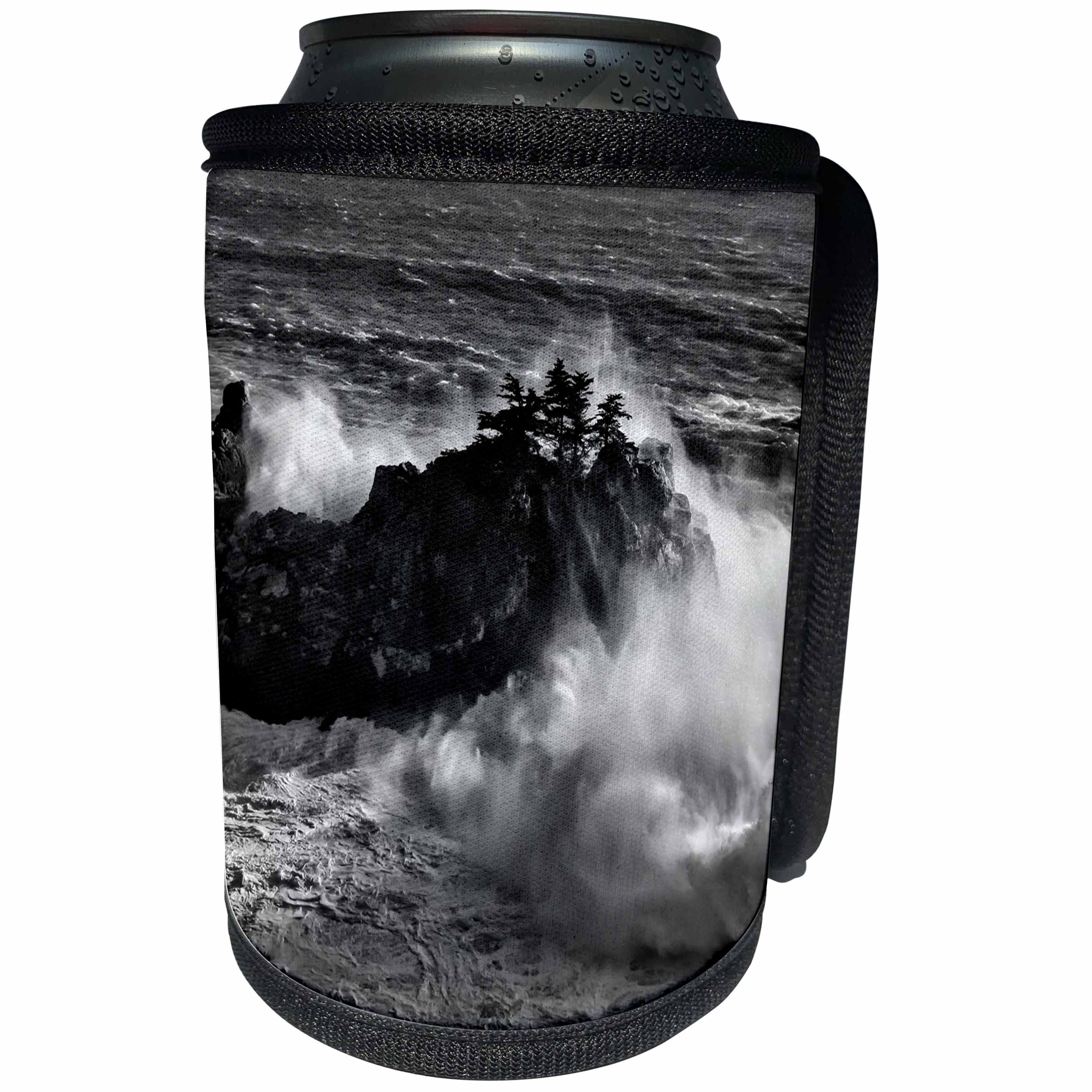 3dRose Danita Delimont - Big Sur - California, Big Sur, Big wave crashes against rocks and trees - Can Cooler Bottle Wrap (cc_250605)