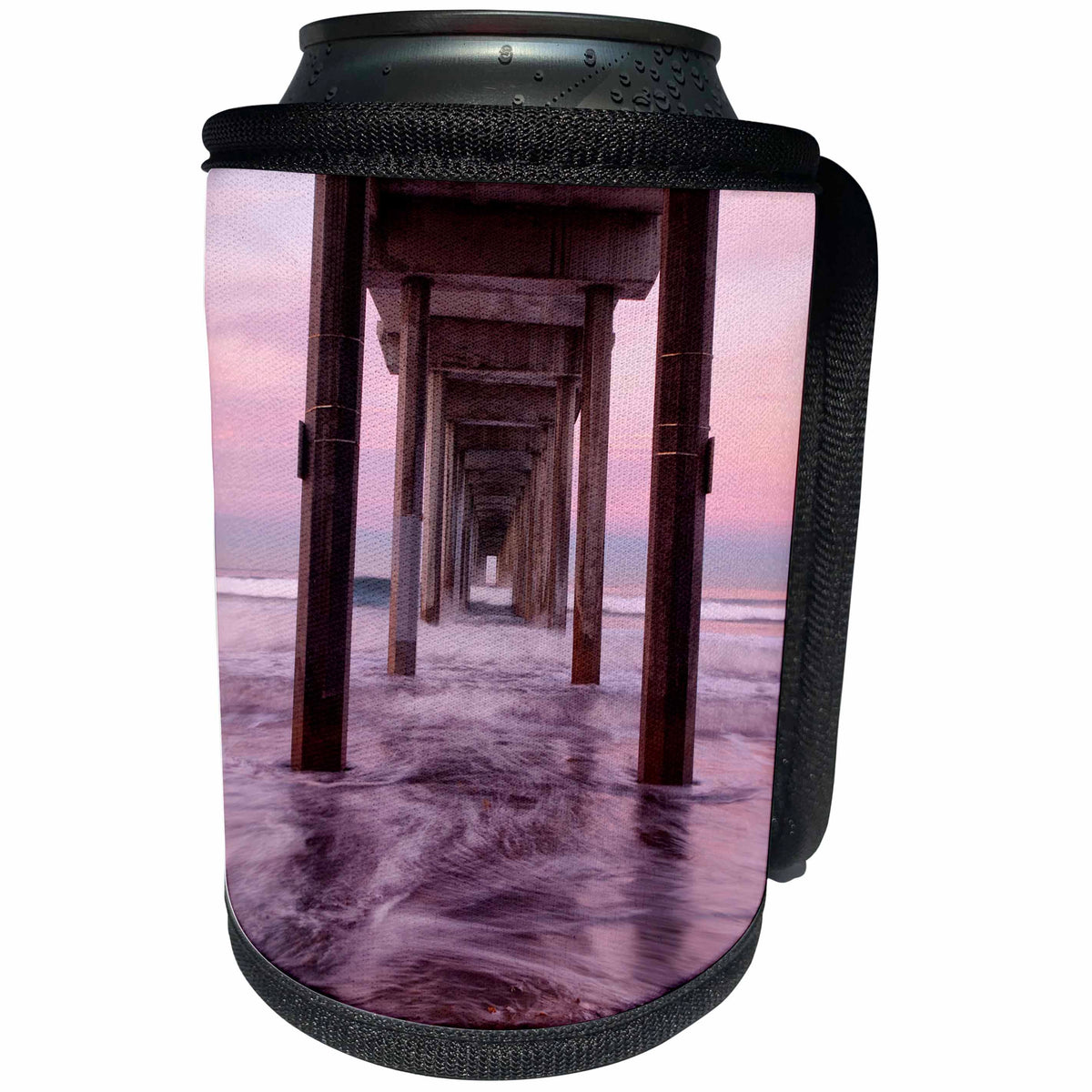 3dRose Danita Delimont - La Jolla - California, La Jolla, Dawn under Scripps Pier at La Jolla Shores. - Can Cooler Bottle Wrap (cc_250609)