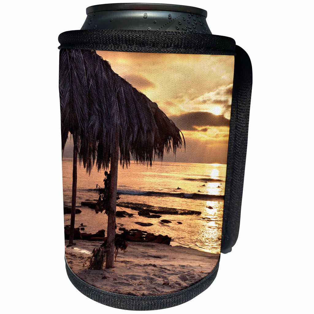 3dRose Danita Delimont - La Jolla - California, La Jolla, Surf shack, surfers at Windansea Beach, sunset - Can Cooler Bottle Wrap (cc_250622)