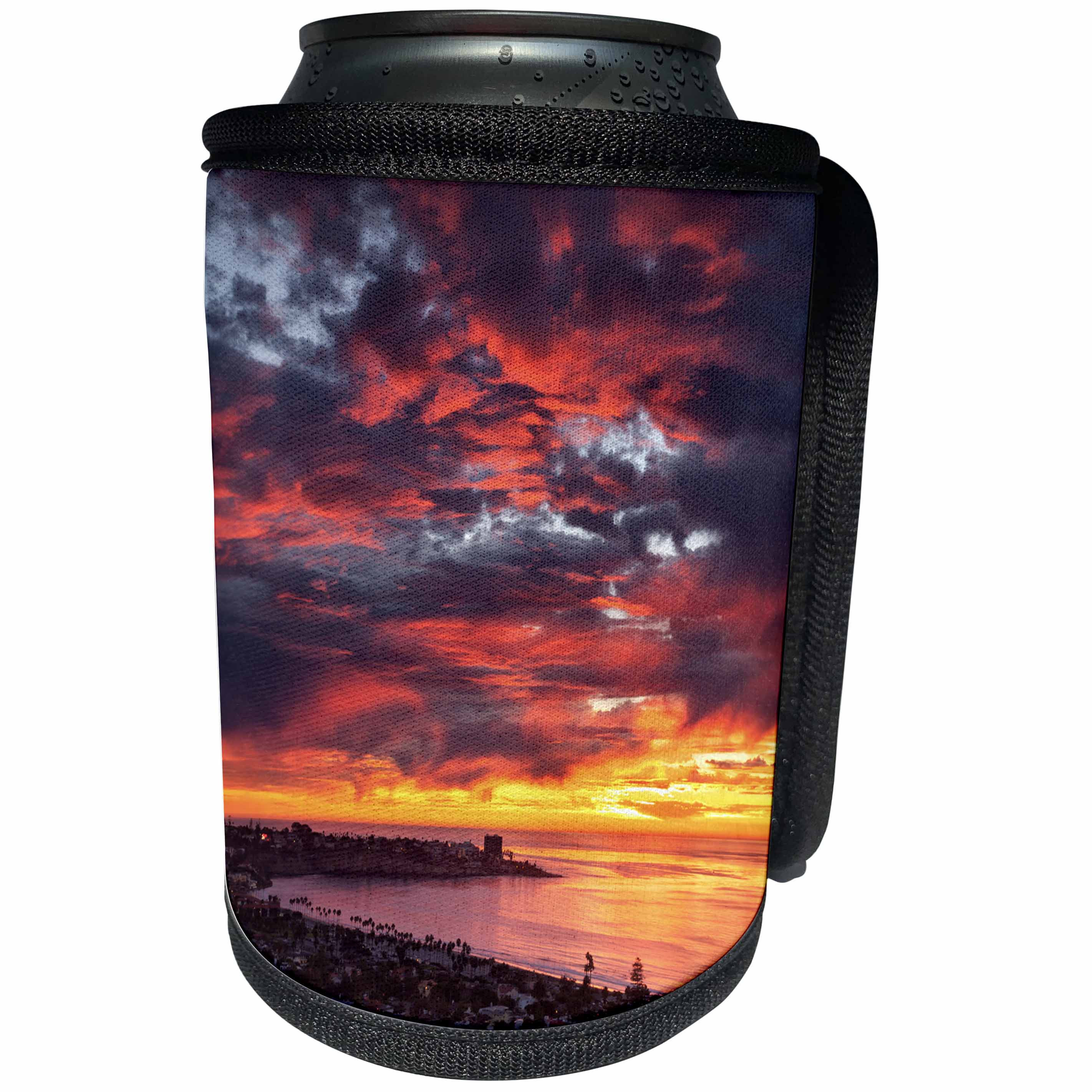 3dRose Danita Delimont - La Jolla - California, La Jolla, Sunset over La Jolla Shores and village - Can Cooler Bottle Wrap (cc_250626)
