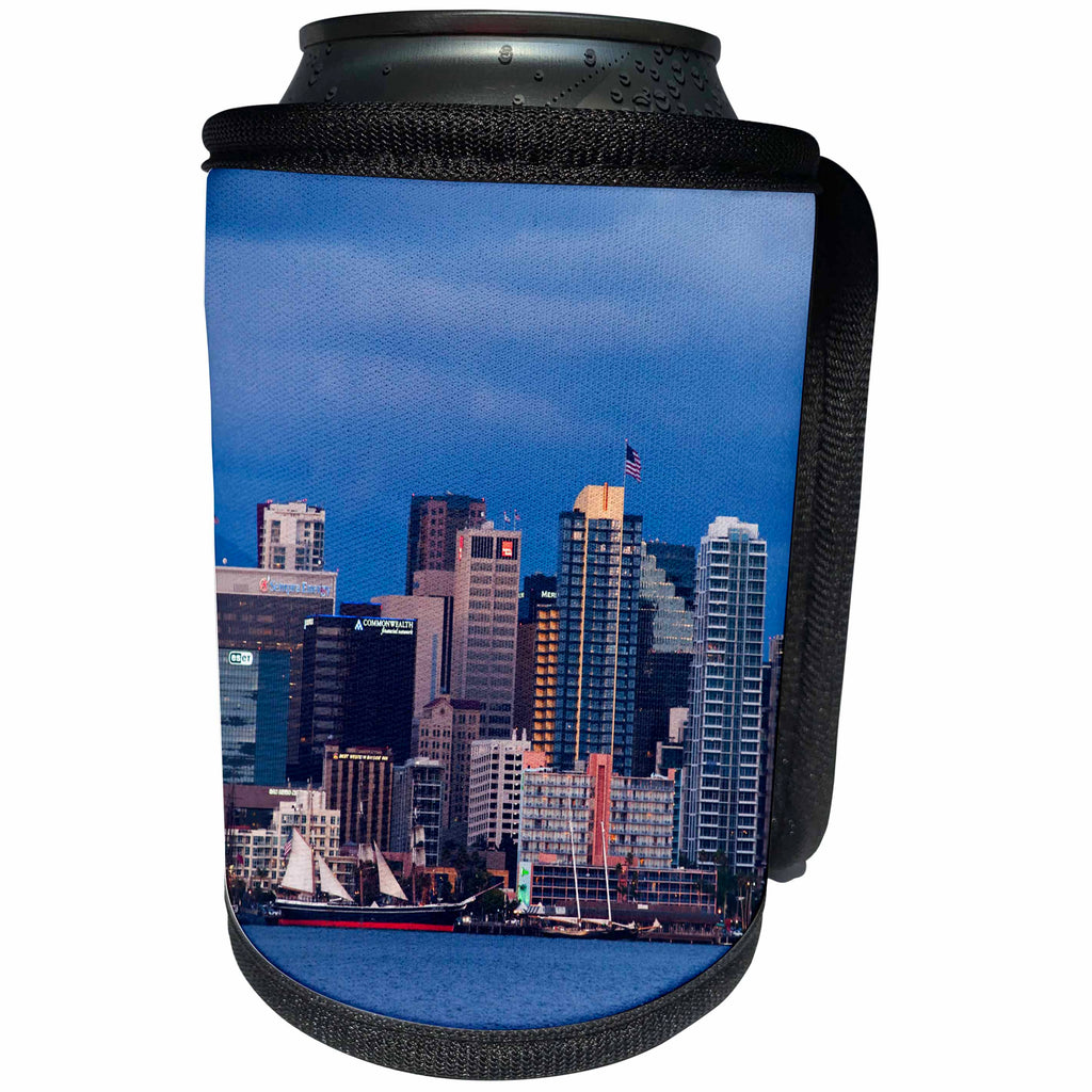 3dRose Danita Delimont - San Diego - California, San Diego, City skyline at dusk - Can Cooler Bottle Wrap (cc_250631)