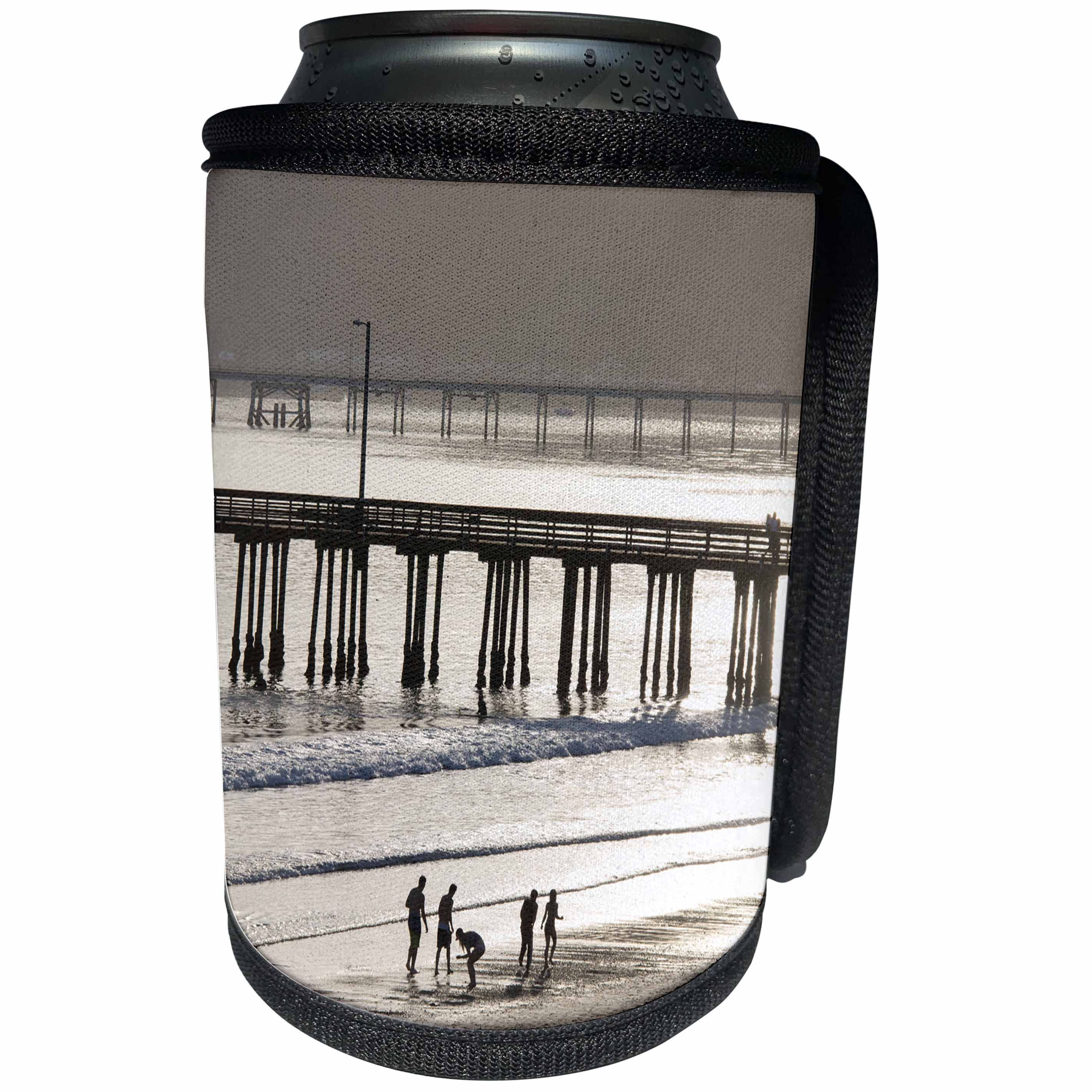 3dRose Danita Delimont - California - California, Avila Beach. Silhouetted beach walkers near pier - Can Cooler Bottle Wrap (cc_250665)