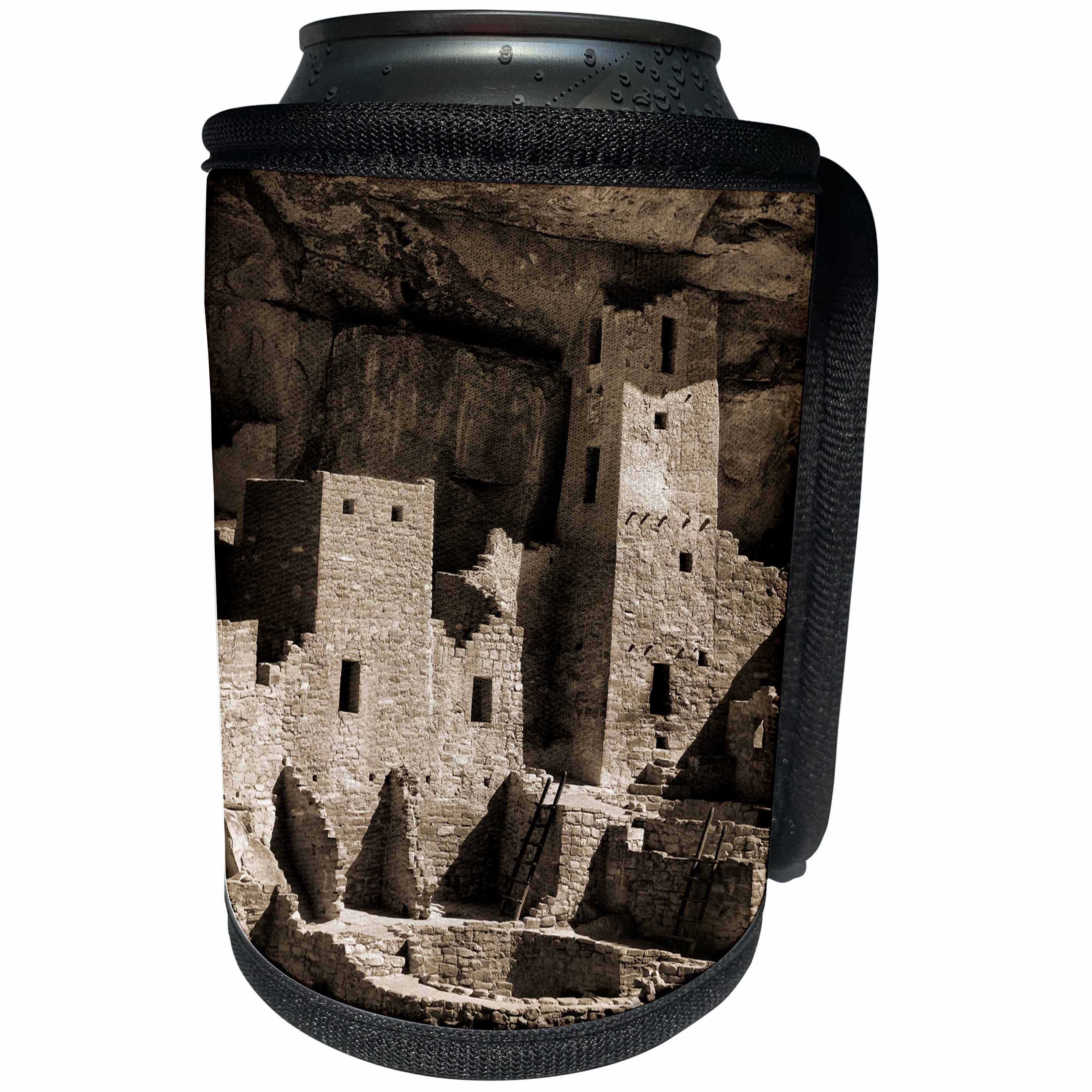 3dRose Danita Delimont - Mesa Verde - Colorado, Mesa Verde National Park. Cliff Palace ruin, tinted sepia - Can Cooler Bottle Wrap (cc_250673)