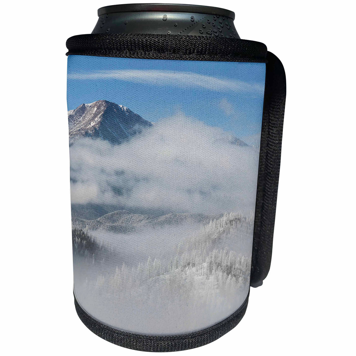 3dRose Danita Delimont - Colorado - Colorado. Clouds in valleys below Pikes Peak, frosty winter morning - Can Cooler Bottle Wrap (cc_250705)