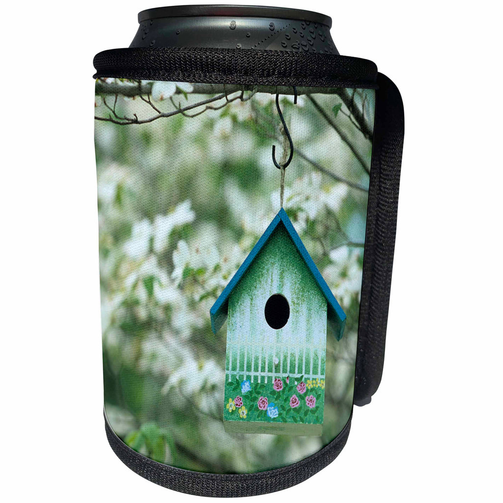 3dRose Danita Delimont - Bird House - Bird house nest box in flowering Dogwood tree in spring, Illinois - Can Cooler Bottle Wrap (cc_250848)