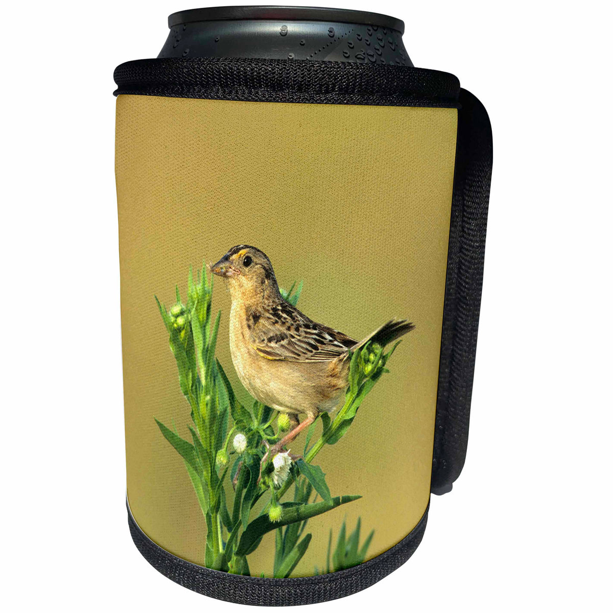 3dRose Grasshopper Sparrow with food, Prairie Ridge SNA, IL - Can Cooler Bottle Wrap (cc_250878)