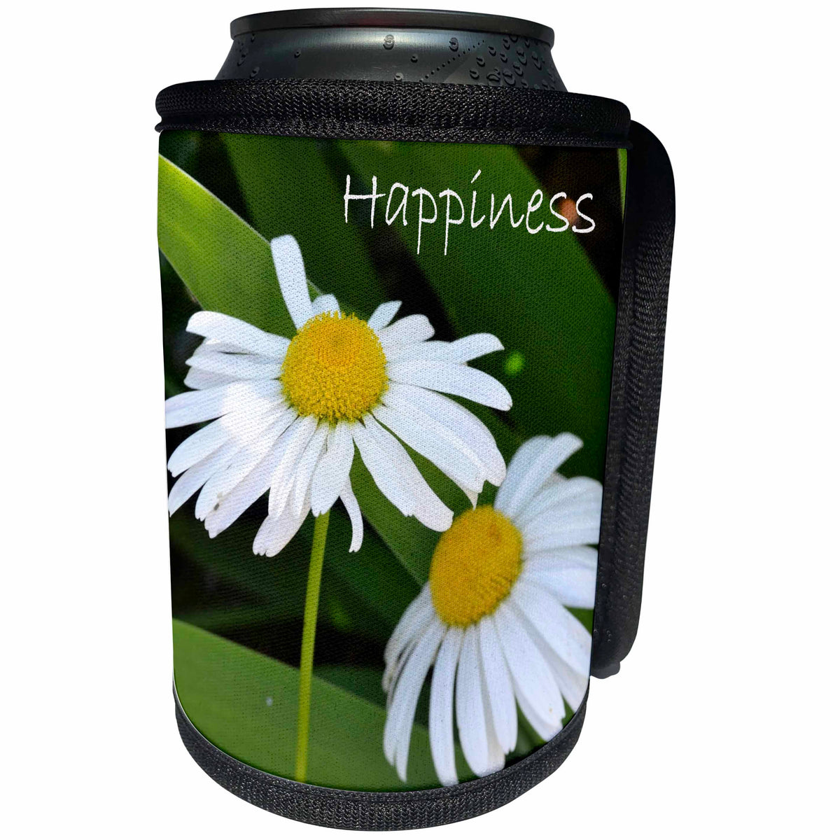3dRose Patricia Sanders Flowers - Inspirational Happiness Daisies - Can Cooler Bottle Wrap (cc_25089)