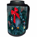 3dRose Danita Delimont - Cardinal - Northern Cardinals Males on Holiday Wreath Made for Birds on barn Door - Can Cooler Bottle Wrap (cc_250902)