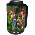 3dRose Danita Delimont - Bunting - American Goldfinches, Indigo Bunting, and Song Sparrow on thistle tube - Can Cooler Bottle Wrap (cc_250964)