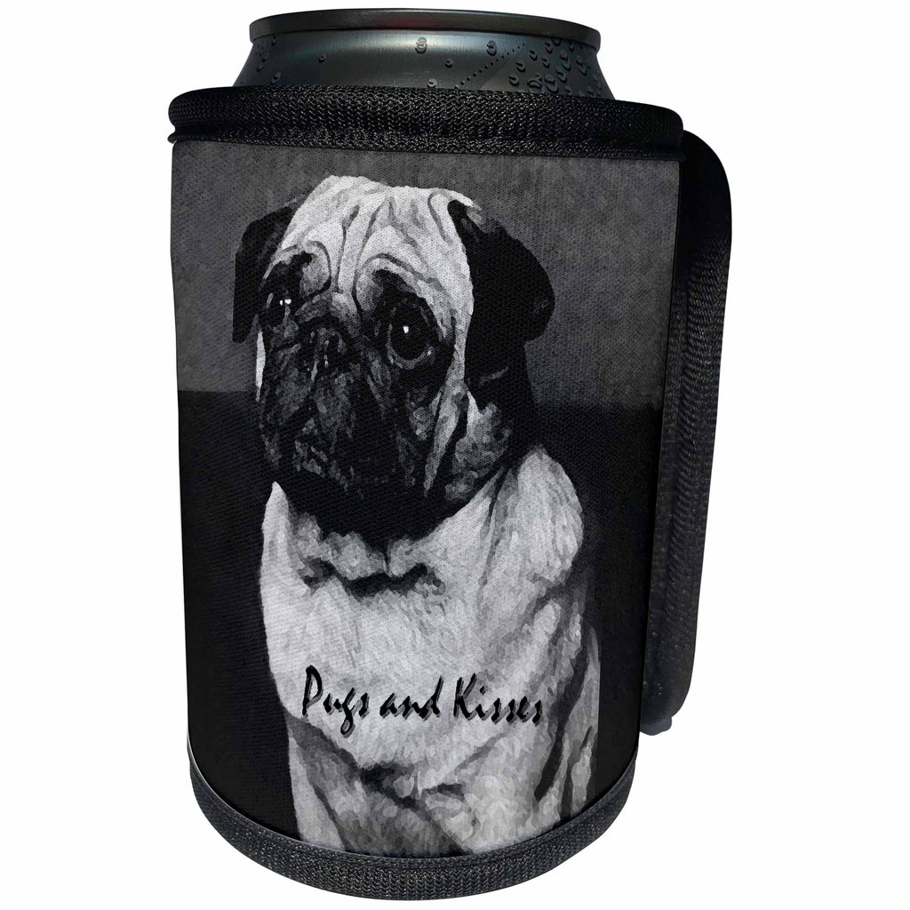 3dRose Dogs Pug - Pug, Pugs and Kisses - Can Cooler Bottle Wrap (cc_251)
