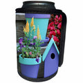 3dRose Danita Delimont - Garden - Garden still life of containers of flowers, and bird house on steps - Can Cooler Bottle Wrap (cc_251032)