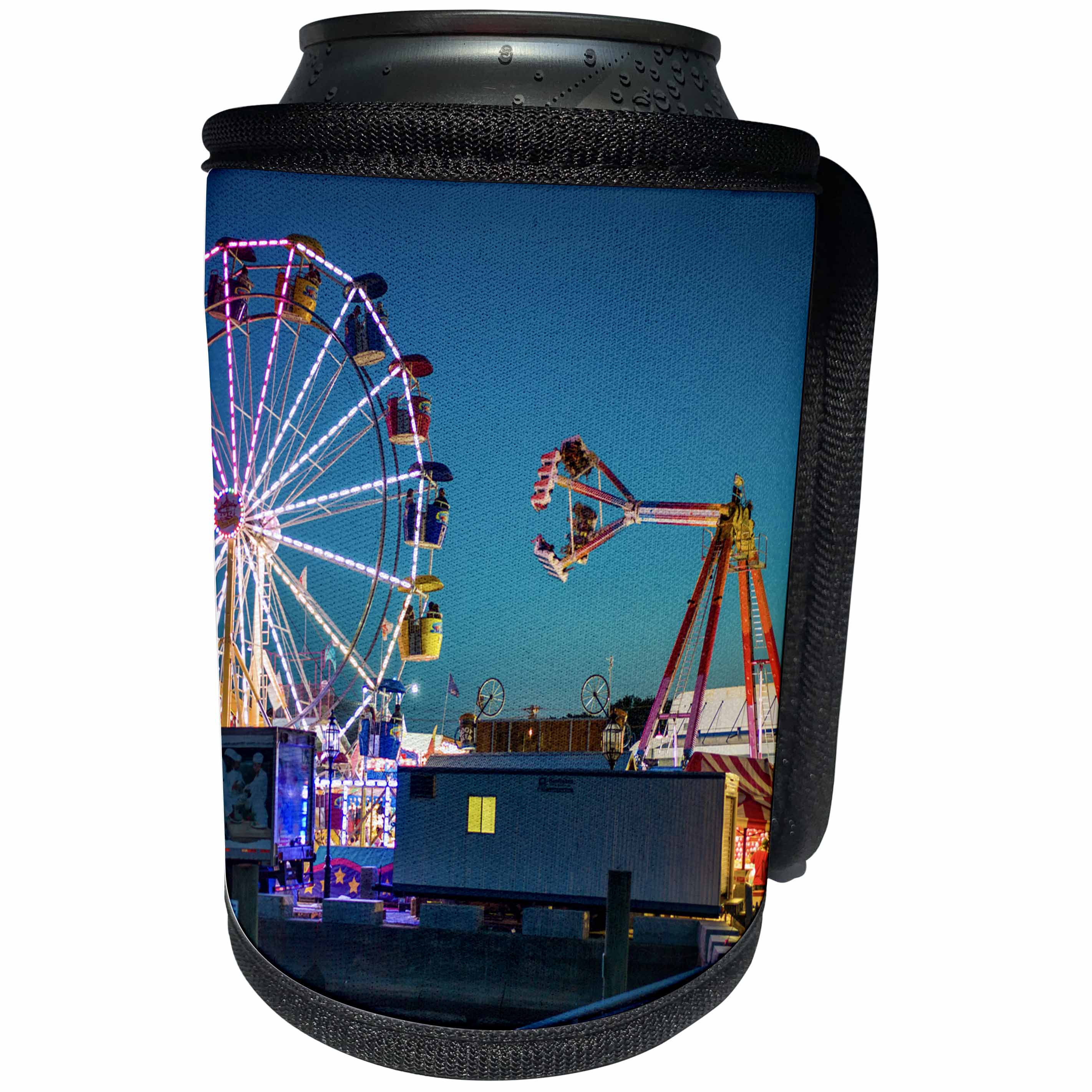 3dRose Danita Delimont - Gloucester - Massachusetts, Gloucester, Saint Peters Fiesta, carnival at night - Can Cooler Bottle Wrap (cc_251160)