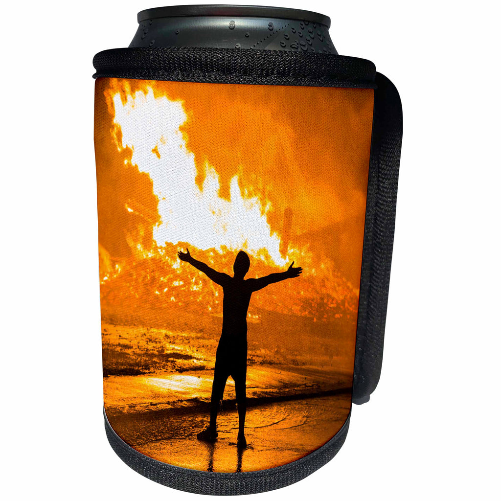 3dRose Danita Delimont - Massachusetts - Massachusetts, Rockport, Fourth of July bonfire, silhouette 02 - Can Cooler Bottle Wrap (cc_251166)