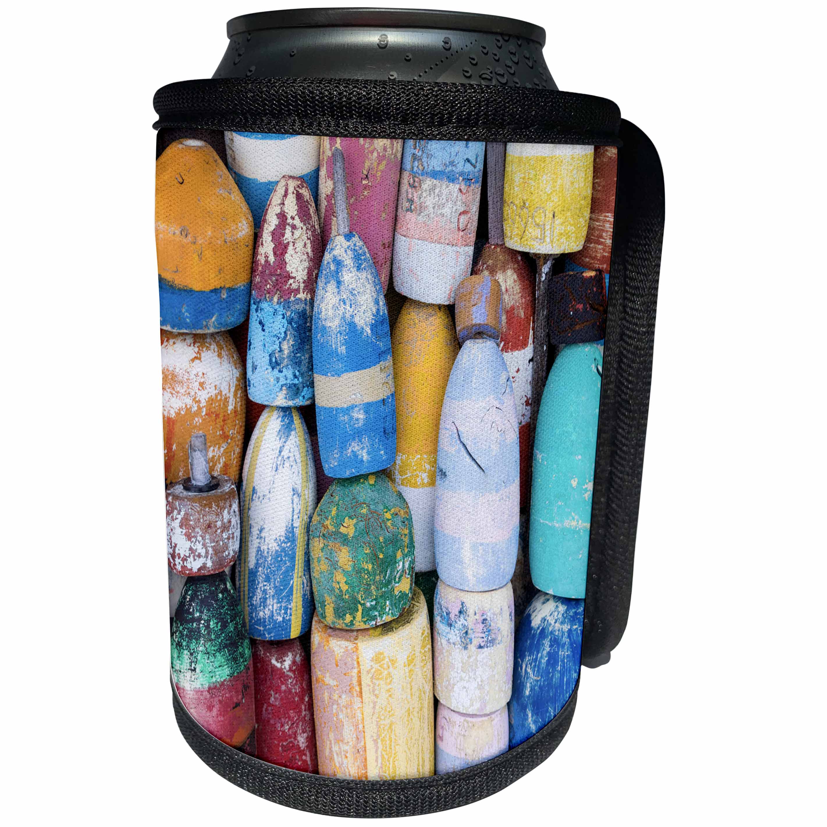 3dRose Danita Delimont - Massachusetts - Massachusetts, Cape Ann, Rockport, lobster buoys 01 - Can Cooler Bottle Wrap (cc_251169)