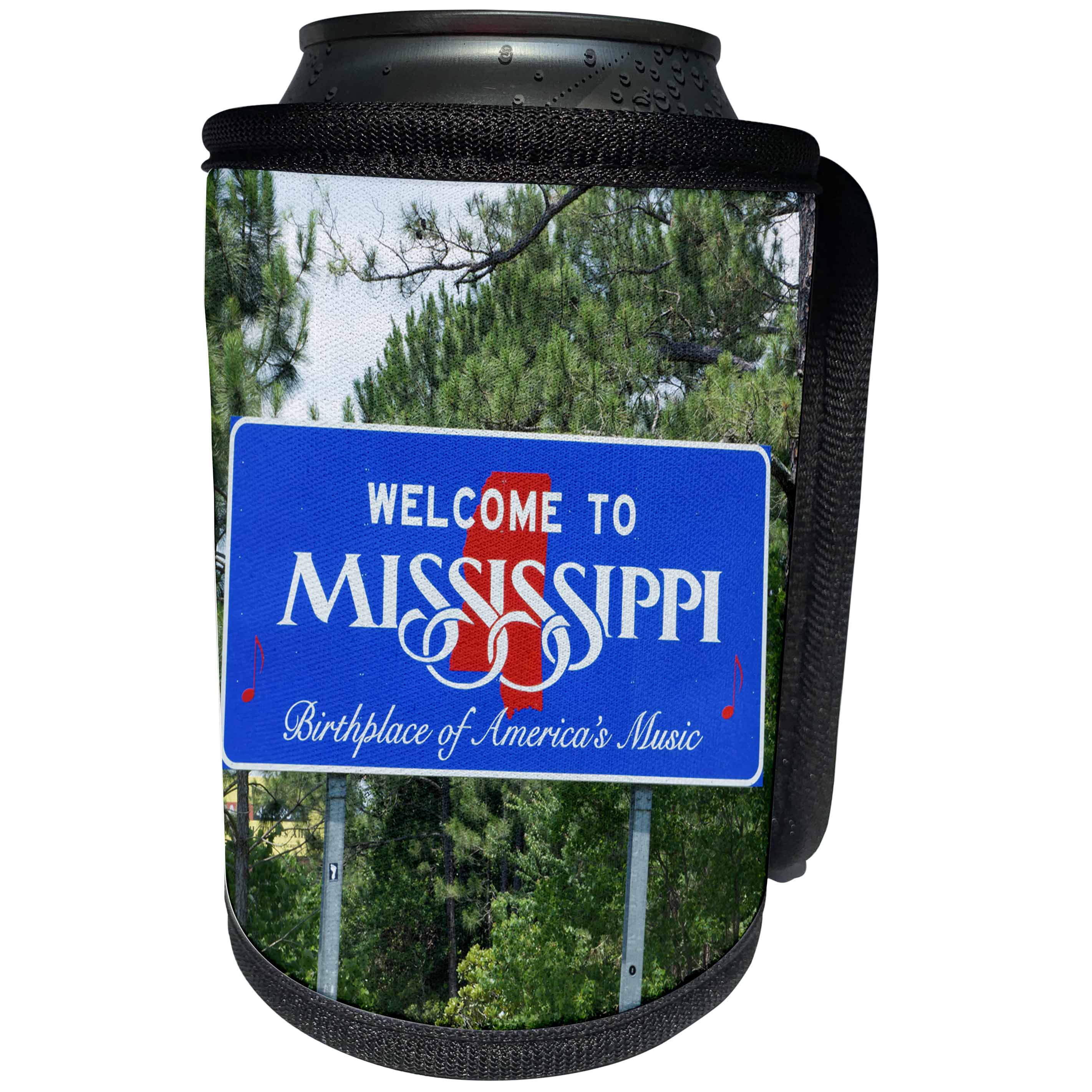 3dRose Danita Delimont - Mississippi - Sign for Welcome to Mississippi Birthplace of American Music - Can Cooler Bottle Wrap (cc_251177)
