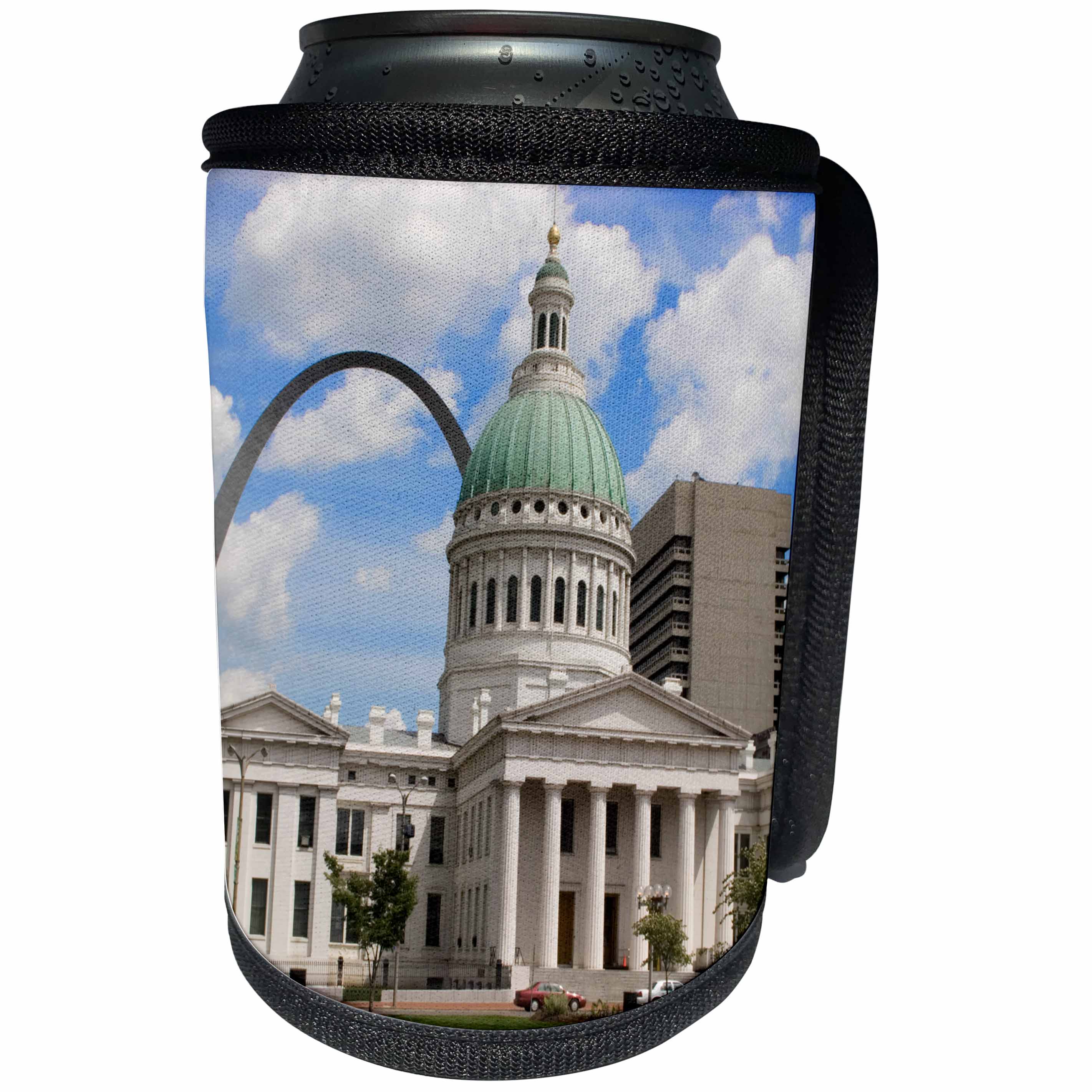 3dRose Danita Delimont - St. Louis - Old Courthouse and Arch, St Louis,Missouri - Can Cooler Bottle Wrap (cc_251179)