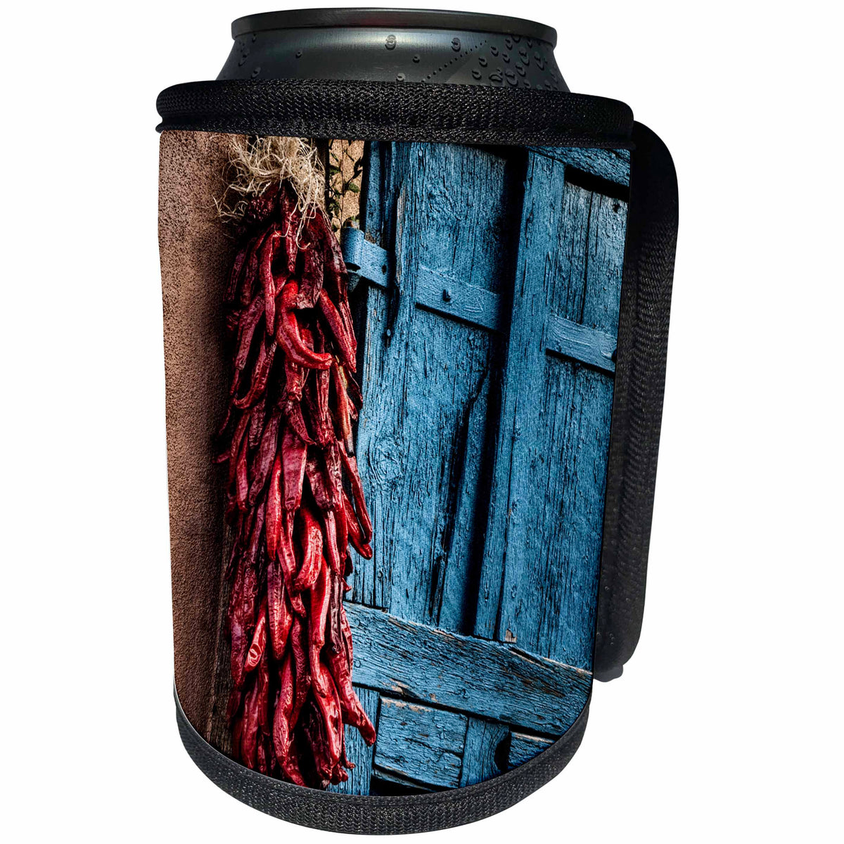 3dRose Danita Delimont - Taos - New Mexico, Taos, Gate and chile ristra - Can Cooler Bottle Wrap (cc_251221)