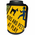 3dRose Danita Delimont - Sign - Kids and Pets at Play, warning sign, Fire Island, New York, USA - Can Cooler Bottle Wrap (cc_251287)