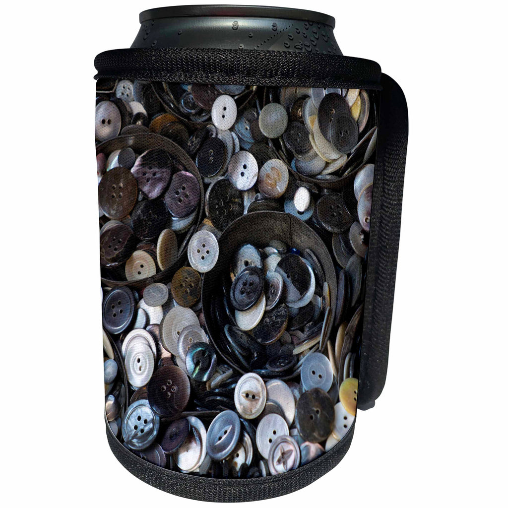 3dRose Danita Delimont - New York City - Pile of old buttons, New York City, New York, USA - Can Cooler Bottle Wrap (cc_251296)