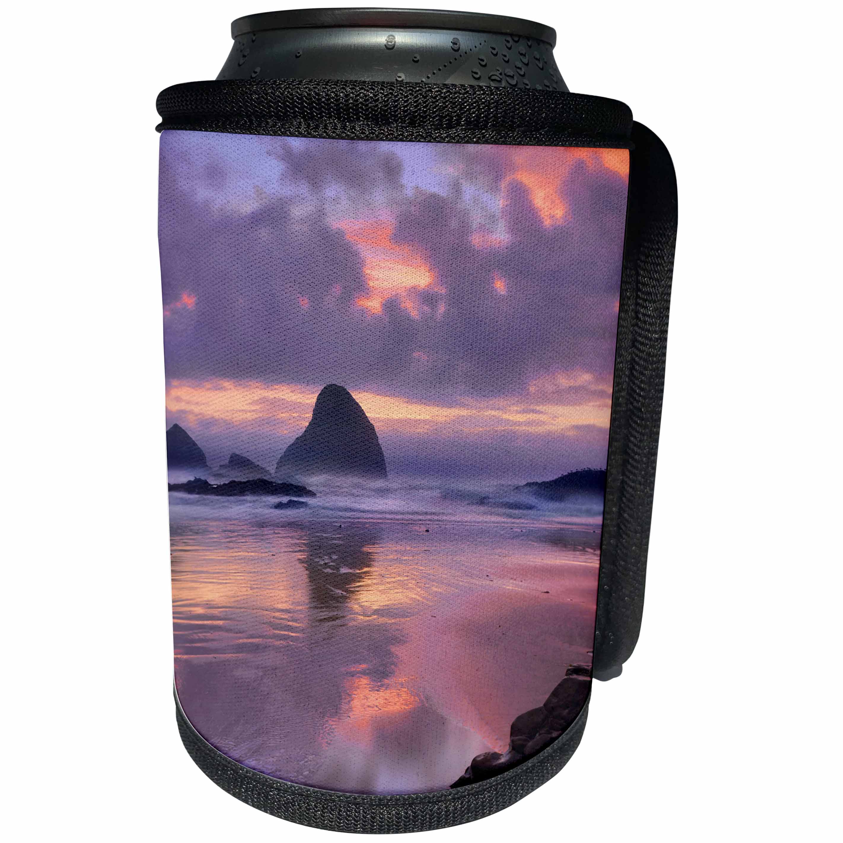 3dRose Danita Delimont - Oregon - Oregon, Oceanside. Sunset on beach and sea stacks. - Can Cooler Bottle Wrap (cc_251322)