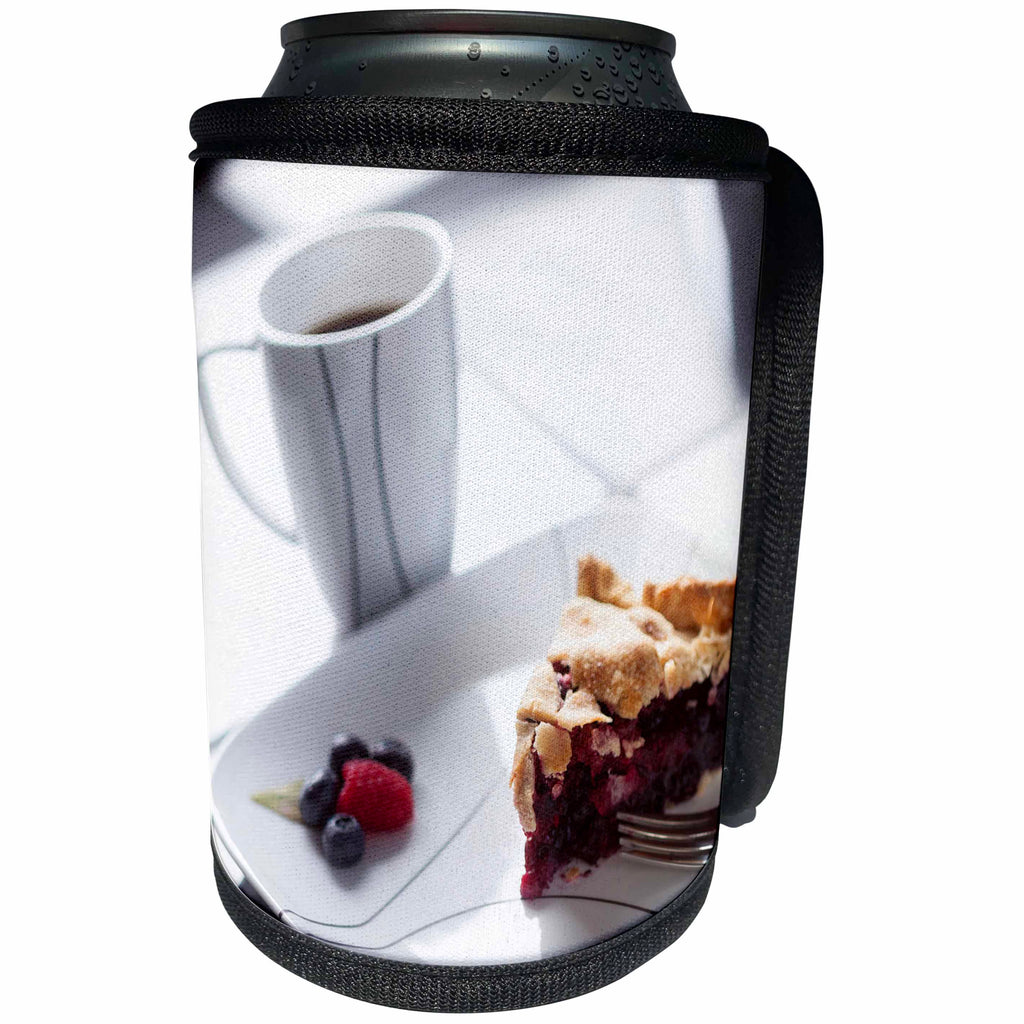 3dRose Danita Delimont - Oregon - Oregon, Keizer, a piece of raspberry blueberry pie and a cup of coffee - Can Cooler Bottle Wrap (cc_251368)