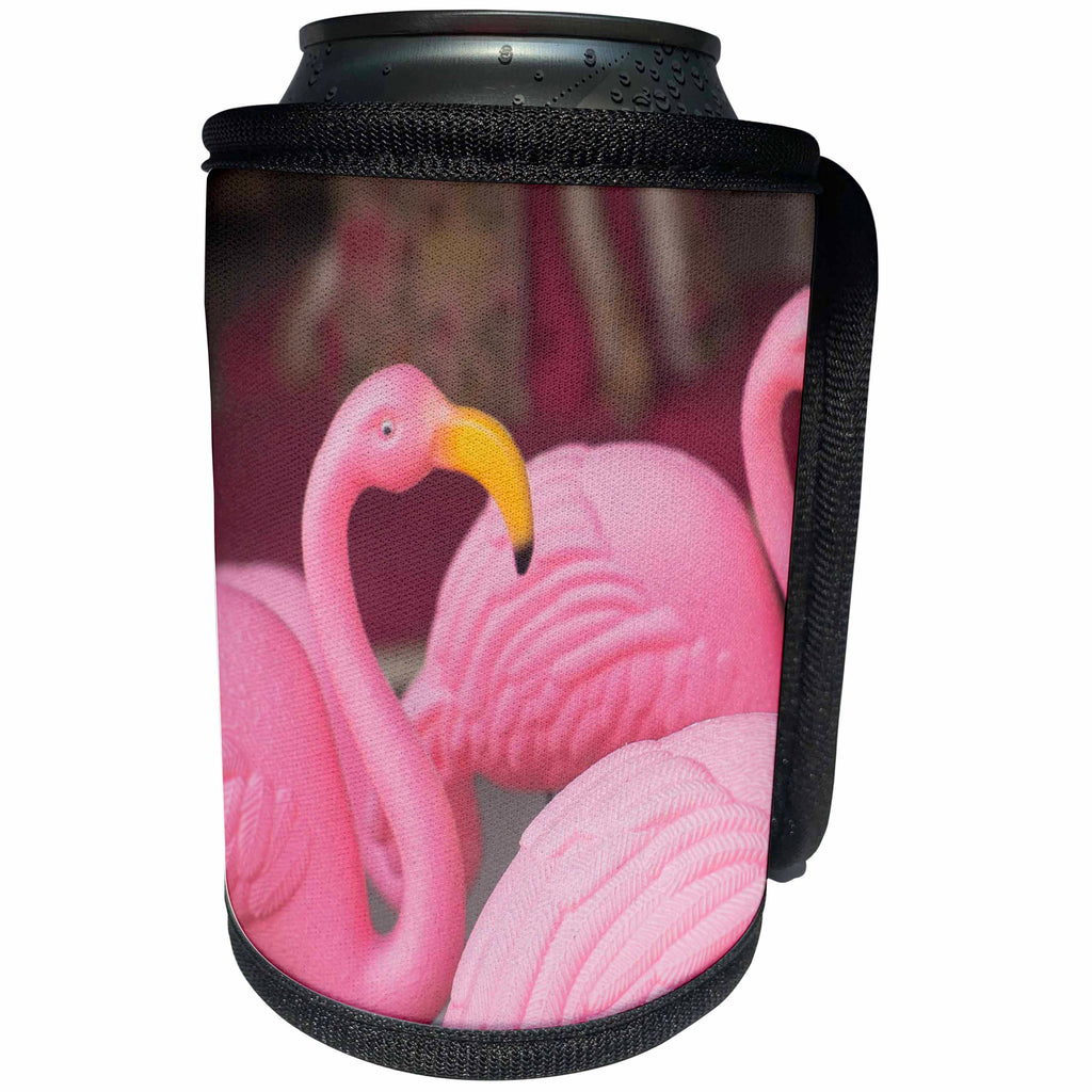 3dRose Danita Delimont - Flamingo - Plastic pink flamingos, Charleston, South Carolina. USA - Can Cooler Bottle Wrap (cc_251389)