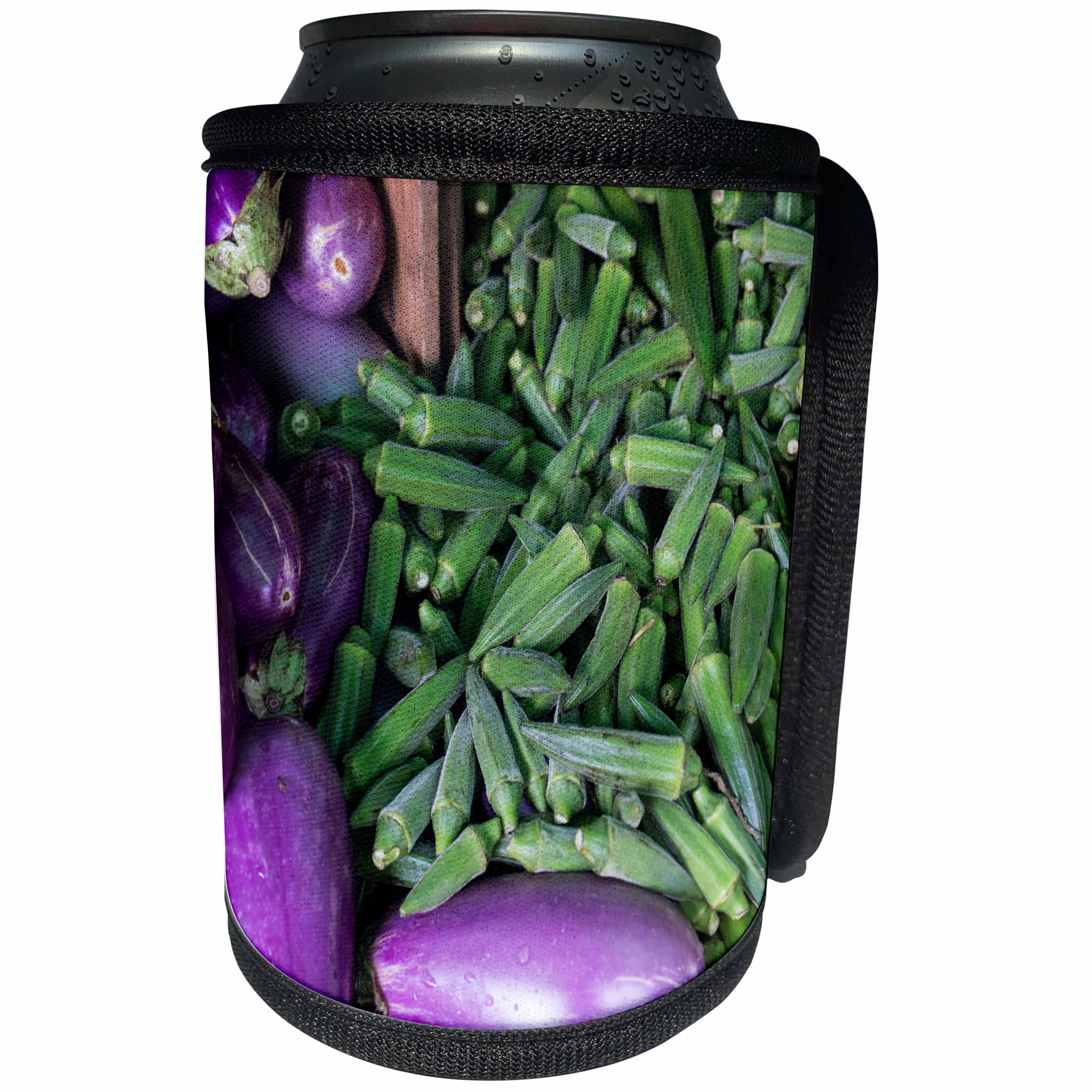 3dRose Danita Delimont - Vegetable - Okra and Eggplant at farmers market, Charleston, South Carolina. - Can Cooler Bottle Wrap (cc_251391)